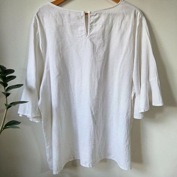 EUC CYNTHIA ROWLEY WHITE LINEN BLEND WHITE BELL SLEEVES TOP SIZE 1X - Picture 5 of 15